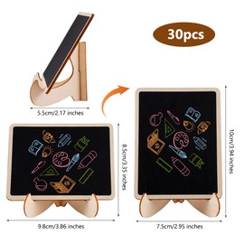 Pack of 30 Food Small Chalkboards Stands Chalk Markers & Replacement Stickers Reusable Wood, 9.8 x 7.5 cm Mini Chalkboards with Stand, Small Boards for Labelling for Cafés, Restaurants