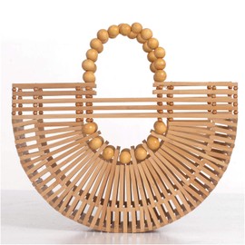RULER TRUTH Womens Bamboo Handbags Summer Straw Beach Purse, Handmade Straw Purse for Women Natural Wicker Purse Rattan Purse for Women