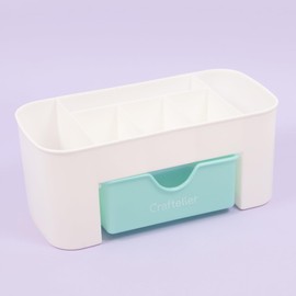 Craftelier - Desk Organizer with 5 Compartments and Drawer | Turquoise and White - 20 x 10 x 9 cm
