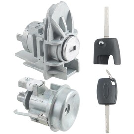 CARBBIA 2pcs Ignition Lock Cylinder with Keys Compatible with Ford Fiesta 2011-2019 Durable Metal Ignition Lock Cylinder Switch BE8Z-5421991-B BE8Z-11582-B AE8Z-11582-D, Silver Tone