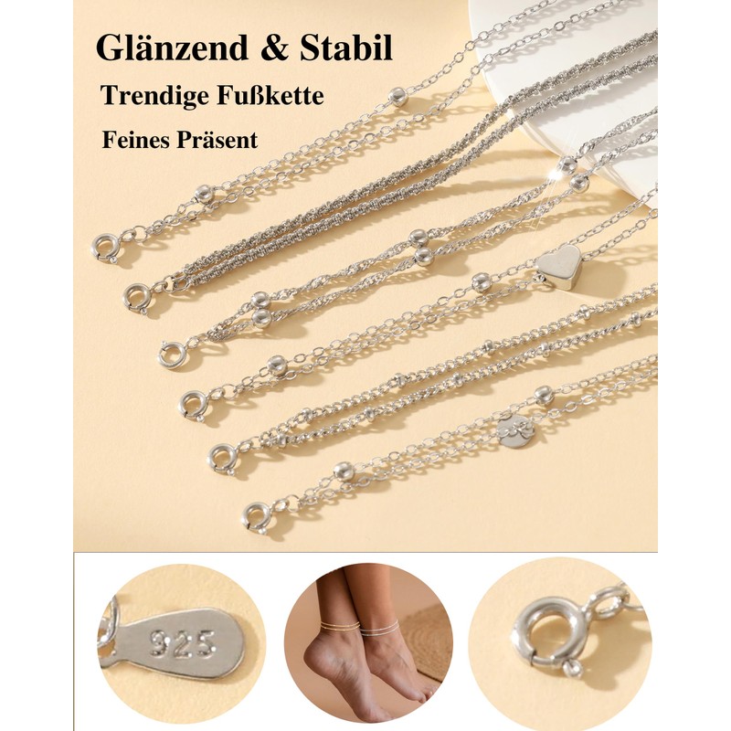 HARJJME Women's 925 Silver Anklet