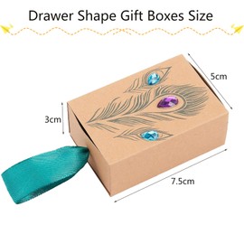Allbusky 30PCS Kraft Paper Candy Boxes, Drawer Shape Sweet Wedding Favour Boxes, Peacock Feathers Party Gift Boxes with Colorful Diamond, Creative Paper Treat Boxes