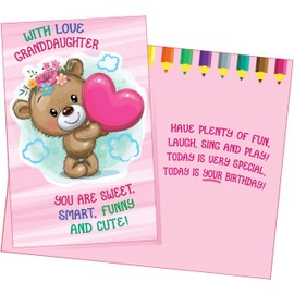 Chuck's Card-O-Rama - Birthday Card For Granddaughter - Made in USA - NEW! - Large Card Opens to 10" x 7.75" - Extra Thick Paper - With Love