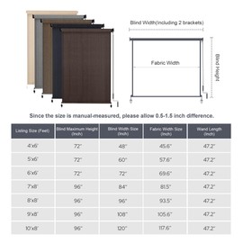 VICLLAX Cordless Outdoor Roller Shade 4'×6', Exterior Roll Up Shade Blind for Porch, Patio, Yard, Mocha