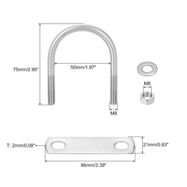 QUARKZMAN Set of 4 U Bolts M8 x 48 mm ID x 75 mm Length Round U U-Bolt Stainless Steel 304 Clamp Clamps U Bolt with Thread Nuts Frame Plate Washer for Pipe Mounting