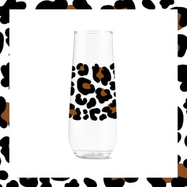 TOSSWARE POP 9oz Flute Leopard Series, SET OF 6, Premium Quality, Recyclable, Unbreakable & Crystal Clear Plastic Printed Champagne Glasses
