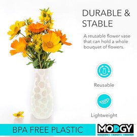 MODGY - Jarrón de flores expandible de plástico moderno para centros de mesa de comedor, decoración de sala de estar, baño, boda, oficina, Polkie