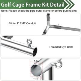 ForoGore 10 Pcs 1'' Golf Frame Corner Kit DIY Canopy Fittings Kit with Threaded Eye Bolts for EMT Pipe 10' L x 10' W x 10' H Practice Golf Cage Net Indoor Outdoor Home
