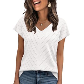 WIHOLL Womens Summer Tops Trendy Casual Cap Short Sleeve Sweaters Fashion Beach Vacation Clothes Travel Outfits 2025 V Neck Lightweight Spring Tops White 2XL