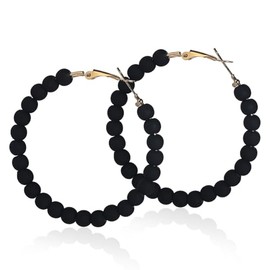 80S Round Chic Resin Beads Hoop Earrings Colorful Acrylic Circle Matte Dangle Earrings for Women Minimalist Geometric Party Jewelry - Black
