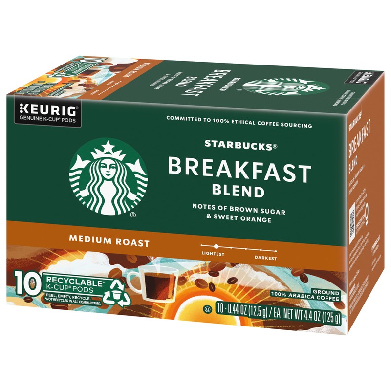 Starbucks Coffee K-Cup Pods, Breakfast Blend Medium Roast, Ground Coffee