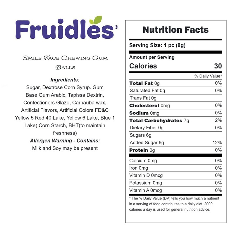 Fruidles Smile Face Chewing Gum Balls Flavored Candy Buffet Treats,