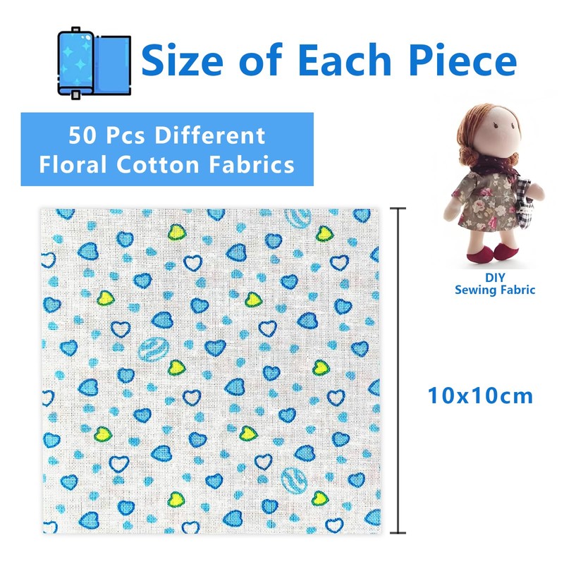 50 Cotton Fabric Squares 10x10cm - Precut Patchwork Material for