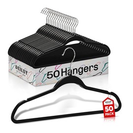DEILSY™ Black Hangers 50 Pack - Thin Slim Space Saving, Plastic Hangers, Non Velvet Plastic Hanger for Closet Organization Hanger for Clothes Adult