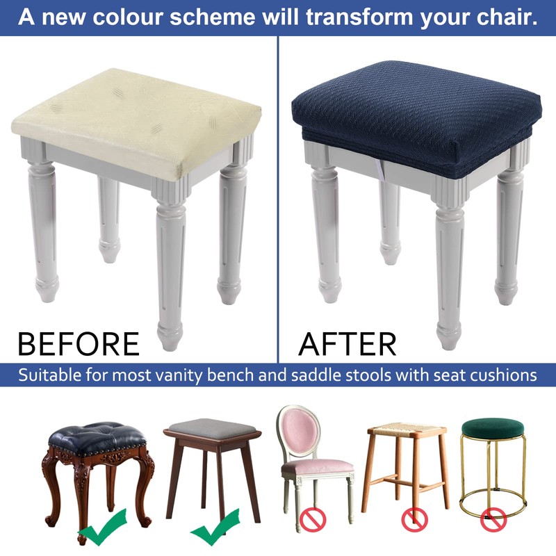 BUYUE 4 pcs Vanity Stool Bench Covers, Luxury Crease-Resistant Jacquard