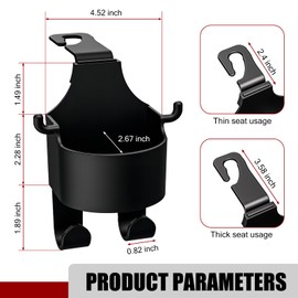 Seat Headrest 3-in-1 Bracket with 3.58 "/2.4" Hook, Multi-Function One-Handed Handling Portable Hanging Cup Holder Phone Holder Storage Holder, Suitable for Most Cars (Black)