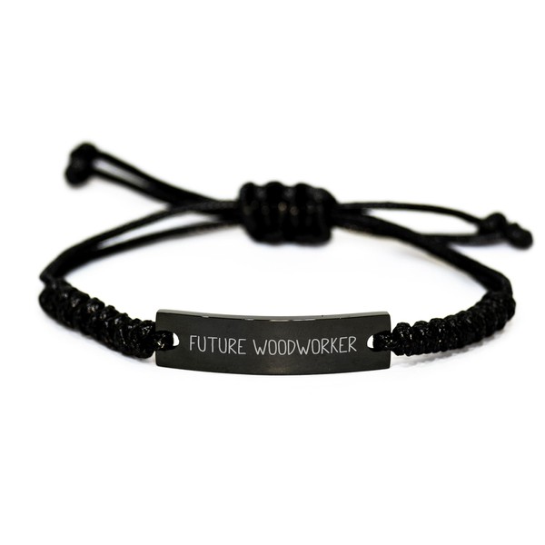 AddictiveDesignsCo Future Woodworker's Rope Bracelet, Adjustable Black Rope with Engraved