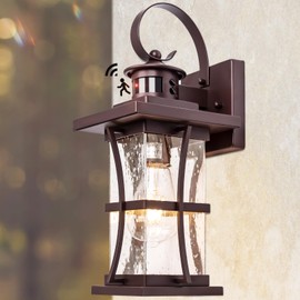 Frelii Large Oil Rubbed Bronze Motion Sensor Outdoor Lights 15.5inch - Dusk to Dawn Outdoor Lighting, Waterproof Porch Lights Outdoor Wall Sconce, Exterior Light Fixtures for House, Garage Anti-Rust