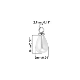 PATIKIL 8x6mm Pearl Charm, 50Pcs Pearl Beads Teardrop Faux Pearl Pendant Charm with Loop Bulk Imitation for Jewelry Making Bracelets Earrings Necklace Wedding Decorations Dress, Silvery