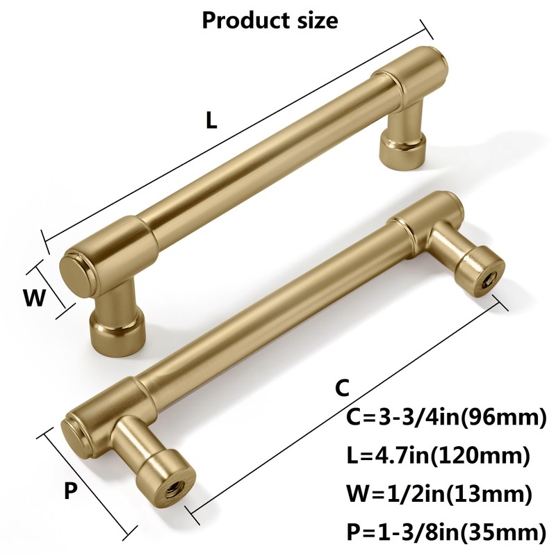 khtumeware 10 Pack Brushed Brass Cabinet Pulls 3-3/4 Inch(96MM) Hole