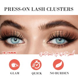 GAQQI Self Adhesive Eyelashes Lash Clusters, Press on Lashes 10-14mm Natural Manga Cluster Lashes, Reusable No Glue Lashes C Curl, NEW-TECH Thin Flakes Pre Glued Eyelashes Clusters (PG25)