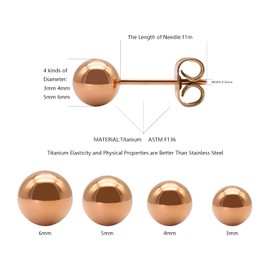 Artskin Women Stud Earrings Girls Titanium Earrings Hypoallergenic Classic 5mm Anti Allergy Rose Gold Plated Round Ball Men Earrings for Sensitive Ears