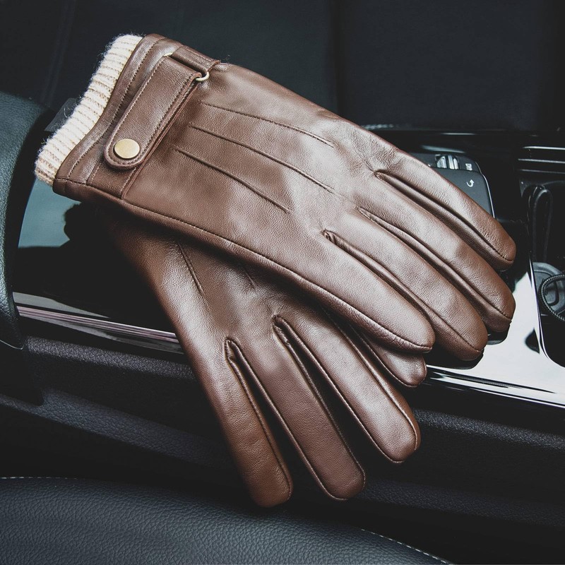 OZERO Mens Winter Gloves Nappa Leather Warm Cashmere Lined Touchscreen