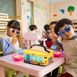 LEDAOU Lonchera para niños y niñas, bonita lonchera con aislamiento reutilizable, lonchera para comidas, para la escuela, picnic, viajes (autobús amarillo)