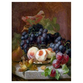 Still Life of Fruits by Eloise Harriet Stannard Berry nut pear Plum Grapes Accent Tile Mural Kitchen Bathroom Wall Backsplash Behind Stove Range Sink Splashback One Tile 6"x8" Ceramic, Matte