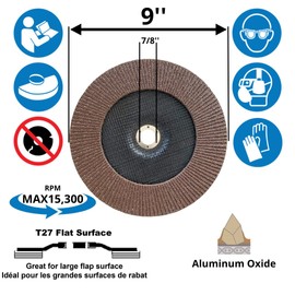 2PCS - 9" x 7/8" High Performance 40# Aluminum Oxide Flap Discs Sanding Disc Grinding Wheel for Angle Grinder Metal/Stainless Steel/Woodworking, 9 Inch Grit 40 (230mm x 22mm)