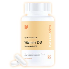 Bettervits Vitamin D3 4000IU with K2 MK-7 Supplements | 60 Capsules