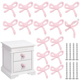 MorningRo 16 Pcs Bow Knobs for Dresser Matel Bow Drawer Knobs Vintage Dresser Handles Cabinet Drawer Pulls for Home Bedroom Kitchen Cabinets Hardware Cupboard (Pink,Classic Style)