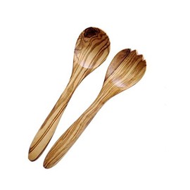 KeboLiv 2-Piece Olive Wood Salad Servers Approx. 25 cm Beautiful Grain, Stylish and High Quality, Each Piece is Handmade and therefore Unique!