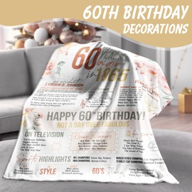KOKEYIDR 60 Year Old Birthday Gifts for Women, 60th Birthday Gifts Blanket 60"X50", 1965 Birthday Gifts for Women, Gifts for 60th Birthday Women Mom Wife, 60th Birthday Decorations Gifts for Women