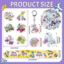 Roller Skate Party Favors for Kids - 98PCS Retro Skating Birthday Goodie Bag Set with Slap Bracelets, Tattoos, Keychains, Stickers & Pins Gifts for Girls & Boys