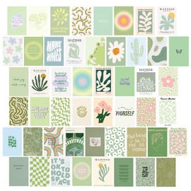 Haoran 50PCS Sage Green Danish Pastel Collage Kit, 4x 6' Wall Collage Kit for Girls' Bedroom Art, Trendy Teen Room Decor, C08-G