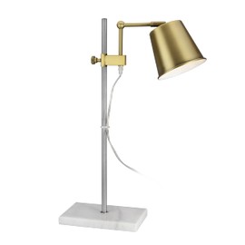 Aspen Creative 40236-52-1, Table Lamp, 2-Tone/Matte Satin Brass Shade/Satin Nickel/White Marble Base, Size: 17-3/8" L x 6" W x 25-1/4" H, E26 Socket, Bulb Not Included