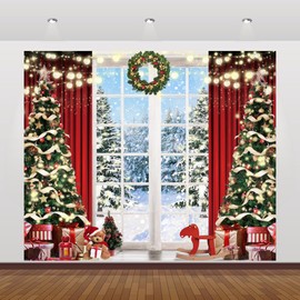 Christmas Backdrop Xmas Tree Window Winter Forest Snow 10x8ft