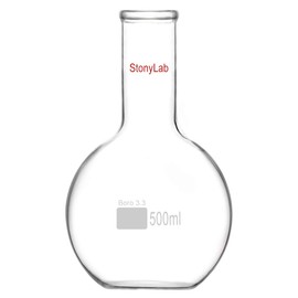 StonyLab Glass 500ml Long Neck Flat Bottom Flask, Borosilicate Glass Heavy Wall Flat Bottom Boiling Flask with Long Neck, 500ml