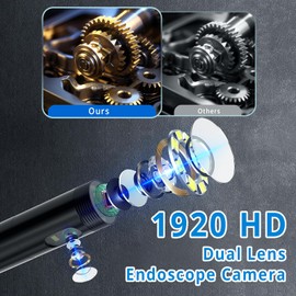 Dual-Lens Endoscope Camera with Light, WOVTE 1920P Borescope with 8+1 Adjustable LED Lights, 16.5ft Snake Camera, IP67 Waterproof Inspection Camera for iOS/Android/PC