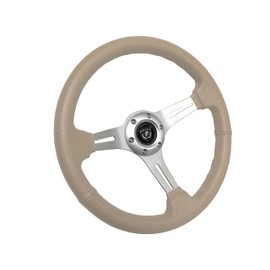 VSW S6 Steering Wheel, Tan Leather 6 Bolt Brushed Slotted 3-Spoke ST3014TAN