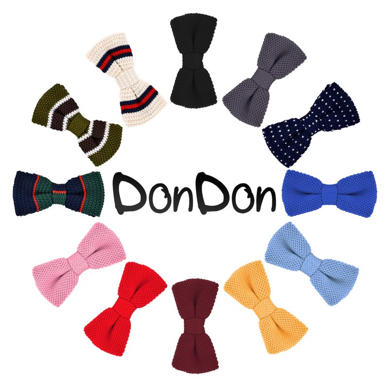 DonDon Men Knit Knitted Bow Tie Pre Tied and Adjustable