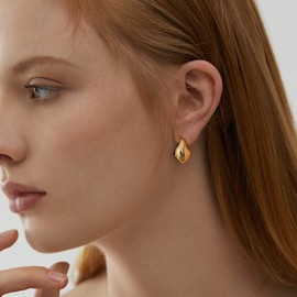 PICKBEAU Gold Waterdrop Earrings for Women, Open Hoops with 14K Gold/Silver Plated Hypoallergenic Earrings Dainty Jewelry for Women Girls Gifts, Yellow Gold, No Gemstone