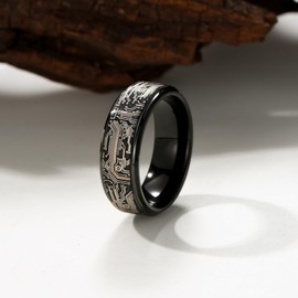 Adreamz Tungsten Ring 8mm Computer Circuit Pattern Ring Black Tungsten Carbide Beveled Step Edges Wedding Band for Men Comfort Fit Ring Size 11