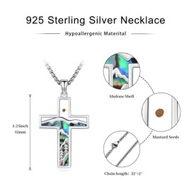 Midir&Etain Mustard Seed Necklace 925 Sterling Silver Faith Cross Abalone Pendant Religious Christian Jewelry Gifts for Women Men