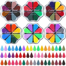 Jetec 6 Packs Petal Ink Pads Finger Ink Stamp, Rainbow Rubber Stamps Washable Waterdrop Shaped Stamp Pads for Card Making, Scrapbook, Painting (48 Colors)