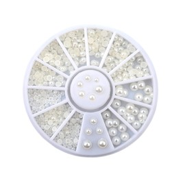 Healvian 200pcs Mixed Flat Back Pearls for Nail Decoration Pearl Cabochons Beige Nail Art Gems for DIY Jewelry Making and Craft Projects