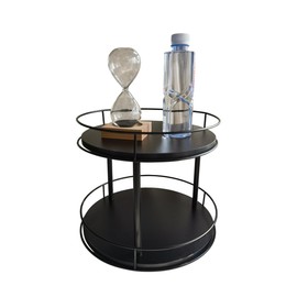 Rotating Lazy Susan Organizer Modern Metal and Wood Base Design for Kitchen, Dining, Bathroom (2 Tier Black 12 inch)
