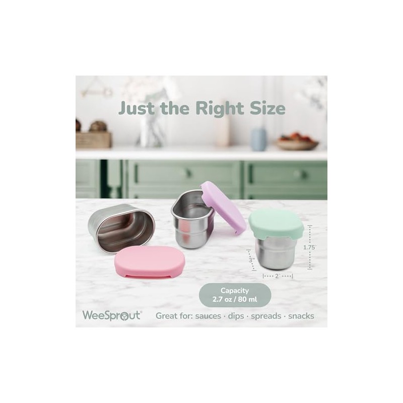 WeeSprout Stainless Steel Dip Containers (Pastel Pink, Purple, Mint)