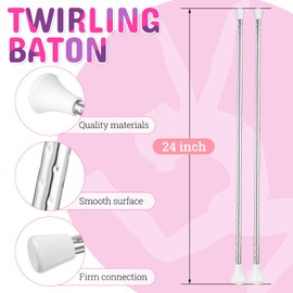 Leyndo 4 Pieces Twirling and Marching Christmas Baton - Standard Stainless Steel Mini Shaft Rod with Rubberized Tips - Complete with Dance Ribbon Streamer (White, 24 Inch)